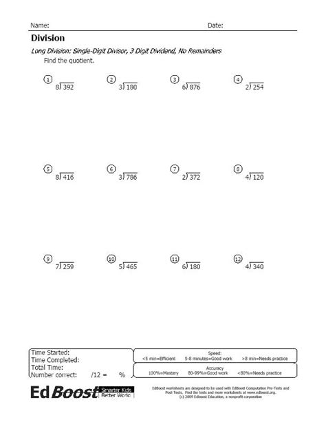 Long Division Worksheet Without Remainders Practice Sheets For