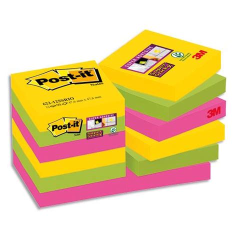 Notes Post It Super Sticky Format 48 X 48 Mm Couleurs Assorties Rio