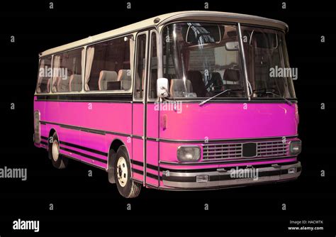 Old Retro Pink Bus Isolated On Black Background Stock Photo Alamy