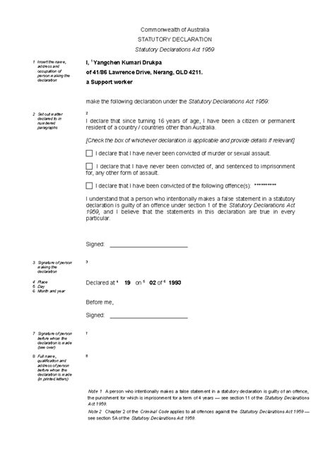 Statutory Declaration Form Commonwealth Of Australia Statutory