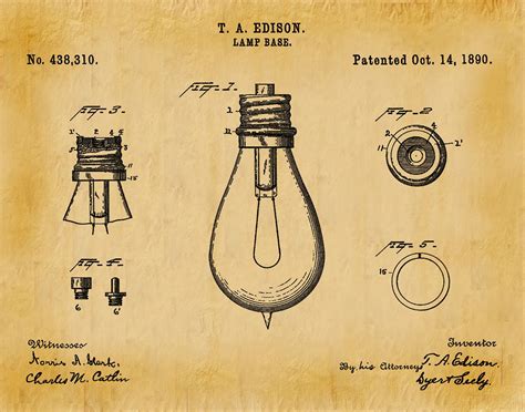 1890 Edison Light Bulb Patent Print Vers 2 Wall Art Thomas