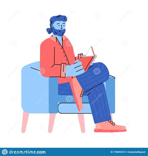 Hombre Barbudo Leyendo Sentado En Silla Con Ilustración Vectorial De