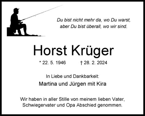 Traueranzeigen von Horst Krüger nordwest trauer de