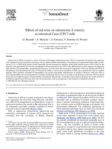 (PDF) Effects of red wine on ochratoxin A toxicity in intestinal Caco-2/TC7 cells | Yula Sambuy ...