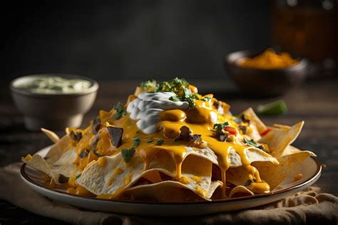 Premium Photo | A plate of delicious tortilla nachos with melted cheese sauce