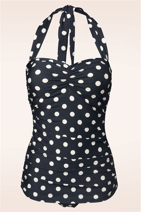 Esther Williams 50s Classic Polkadot One Piece Swimsuit In Black And