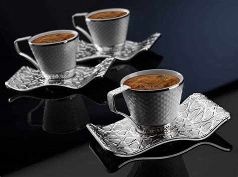 Luxury Silver Color Turkish Coffee Cup Set For Six Person - Traditional ...