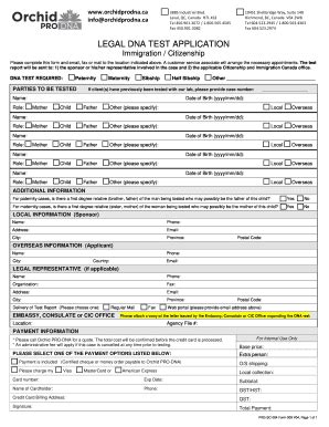 Fillable Online LEGAL DNA TEST APPLICATION Fax Email Print PdfFiller