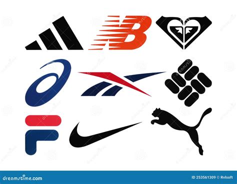 Set Of Popular Sportswear Manufactures Logos Adidas New Balance Roxy