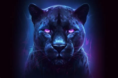 Premium Photo | A black panther with purple eyes