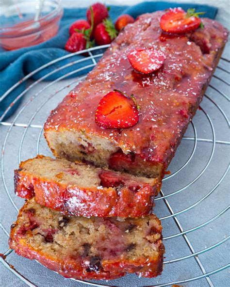 Vegan Strawberry Banana Bread With Glaze