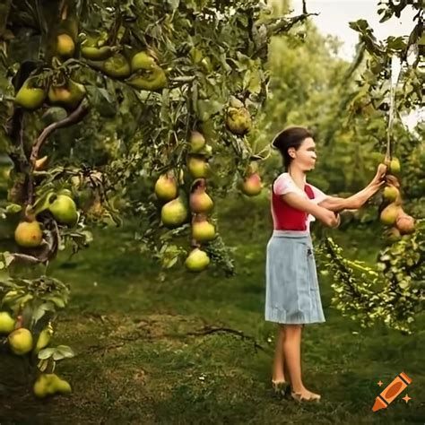 Woman Picking Pears From A Tree On Craiyon