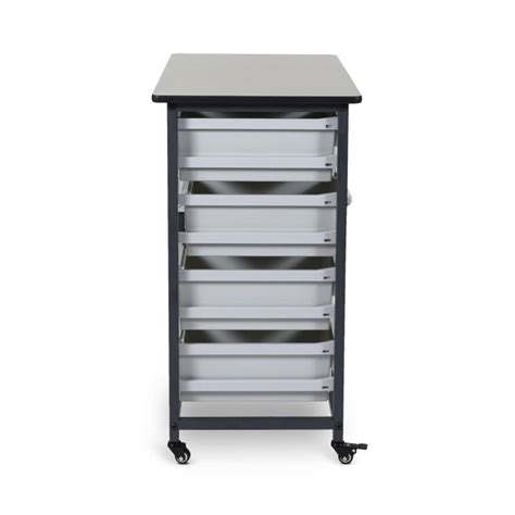 Mobile Bin Storage Unit Double Row With Large Gray Bins