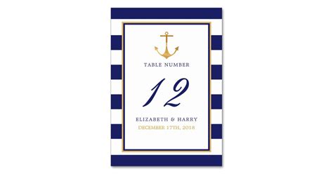 Vintage Nautical Gold Anchor Navy And Gold Wedding Table Number Zazzle