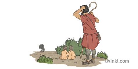 Faustulus Finds Romulus And Remus Shepherd Wolf Babies Illustration