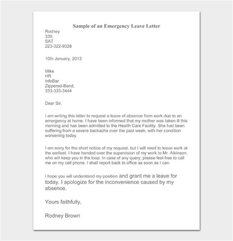 Emergency Leave Request Letter