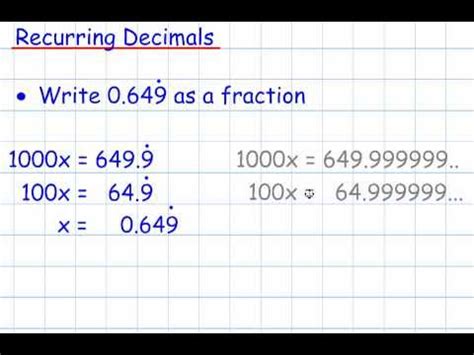 Recurring Decimals Gcse Mathematics Number Youtube