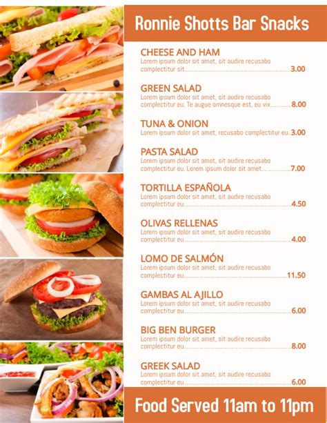 Snacks Menu Template Postermywall