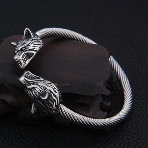 Stainless Steel Viking Wolf Head Bracelet Nordic Odin Wolf Etsy