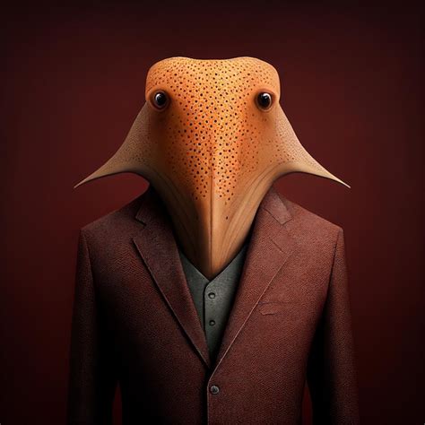 Premium AI Image A Man With A Bird Head On His Head Is Wearing A Suit