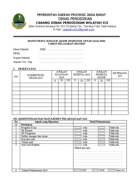 Instrumen Monev Sas Smk 2023 Pdf