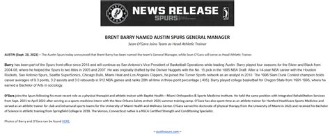 Brent Barry Named Austin Spurs GM, Replaces Tyler Self