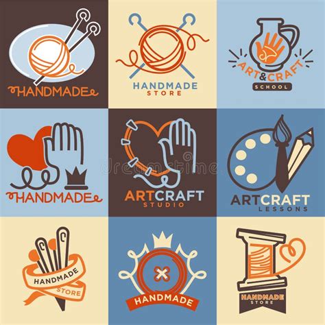 Art and Handmade Craft Store or School Icons Templates Stock Vector ...