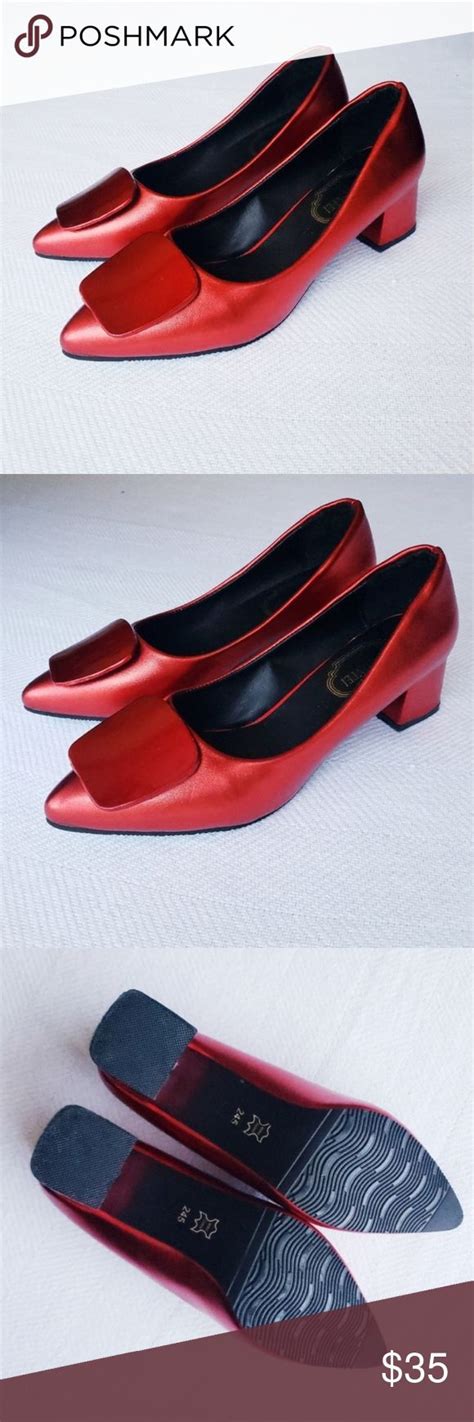 Red Metallic Ruby Slipper Heels Block Heels Pumps Shoes Women Heels