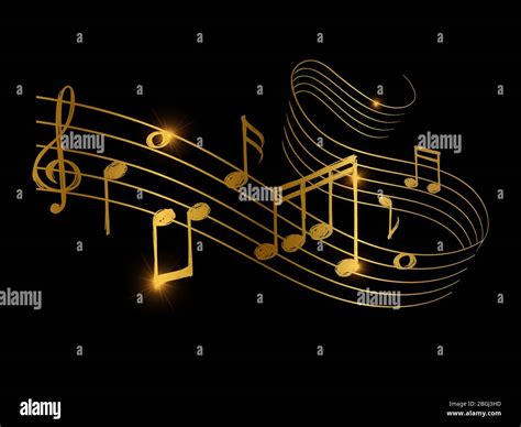 Sketch Of Golden Musical Sound Wave With Music Notes Vector