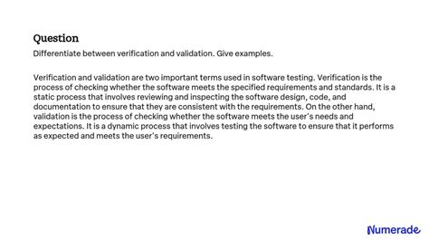 Solved Differentiate Between Verification And Validation Give Examples