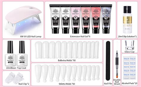 Amazon BORN PRETTY Poly Nail Extension Gel Kit 6 Colors Poly Nails Gel Kit Nude Clear Jelly