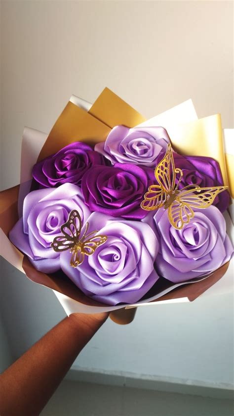 Rosas Eternas Lila Y Morado Ribbon Bouquet Flower Bouquet Diy Diy