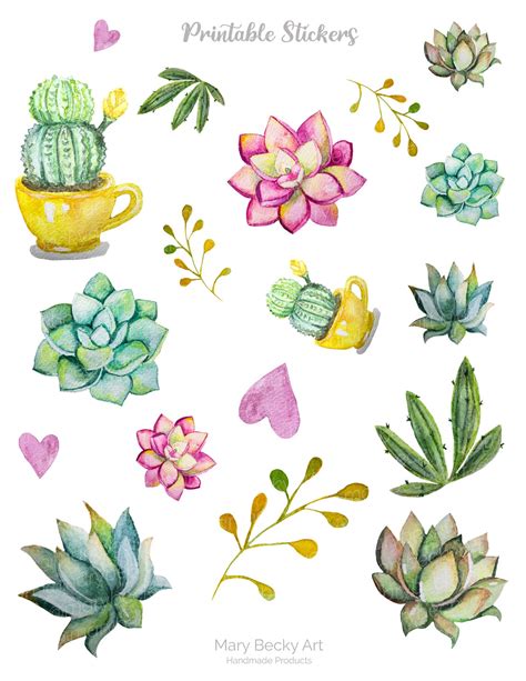 Digital Printable Succulent Stickers Set Printable Etsy