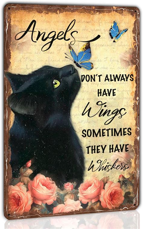 Retro Metal Poster Cat Waiting At The Door Poem Sunflower Metal Tin Signs Vintage