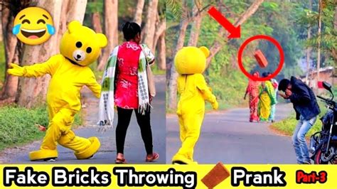 Fake Bricks Throwing Prank😂 Part 3 Teddy Bear Funny Dance🤣🤣 Prank In