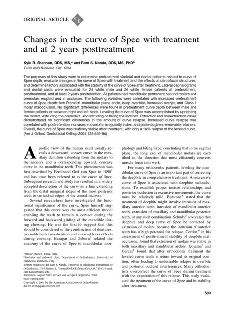 Changes in The Curve of Spee | PDF | Orthodontics | Dentistry Branches