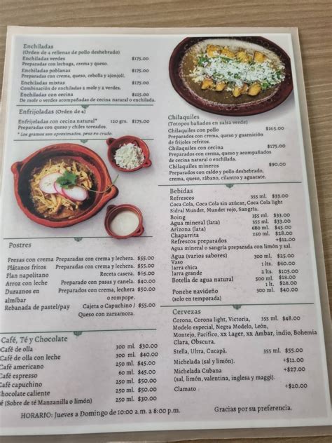 Carta Del Restaurante Pozoler A La Fuente Ciudad Del M Xico