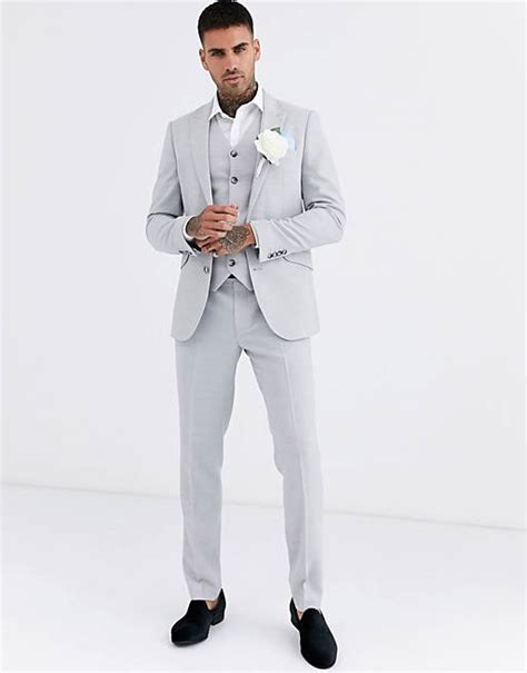 Asos Wedding Super Skinny Suit Jacket In Ice Grey Linen In Grey For Men