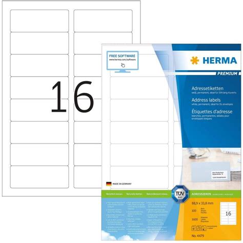 Étiquettes adhésives 88 9 x 33 8 mm Blanc HERMA Premium Lot de 1600