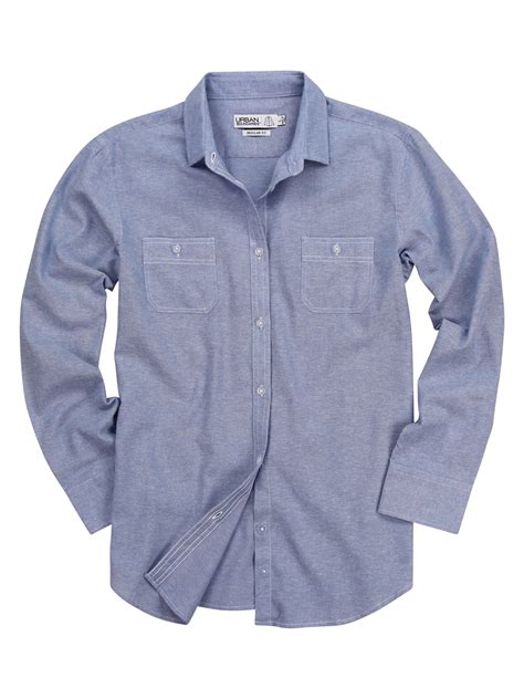 Womens Long Sleeve 100 Cotton Brushed Chambray Shirt Light Blue Medium