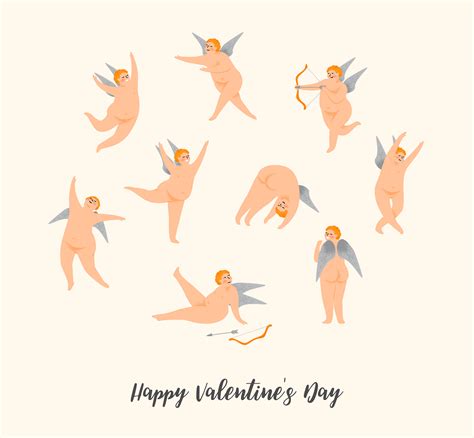 Vector Set Of Cute Cupids Happy Valentine S Day Concept 278118 Vector