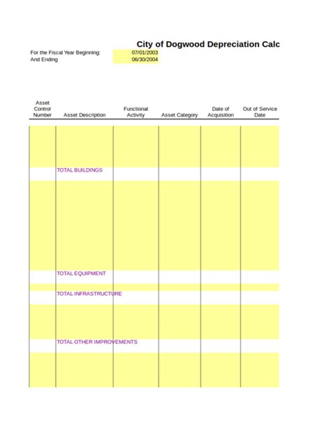 Free Depreciation Schedule Samples Templates In Pdf Ms Word Excel