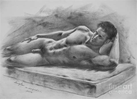 Original Drawing Sketch Charcoal Gay Interest Man Male Nude Art Pencil