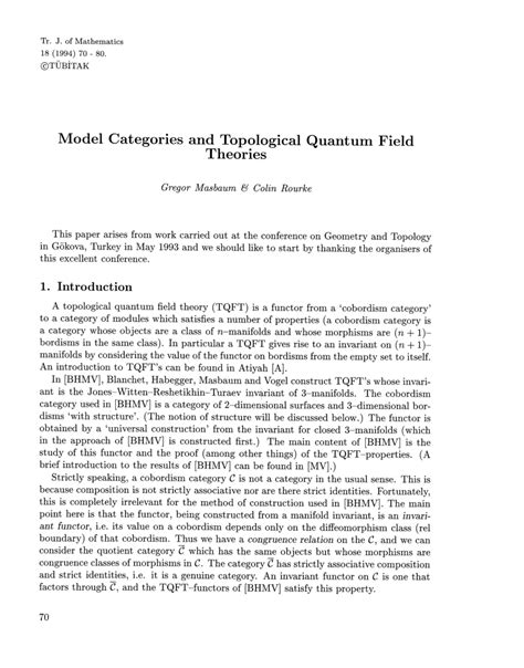 Pdf Model Categories And Topological Quantum Field Theories