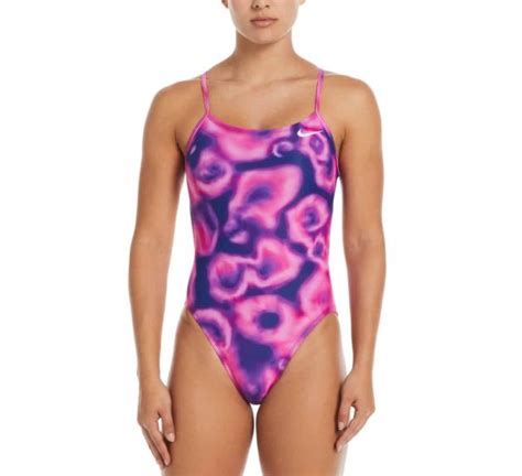 Nike Womens Hydrastrong Digi Haze Cutout One Piece Swimsuit Fierce