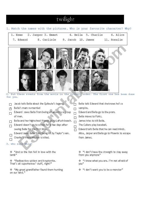 Twilight Worksheet ESL Worksheet By Allweare