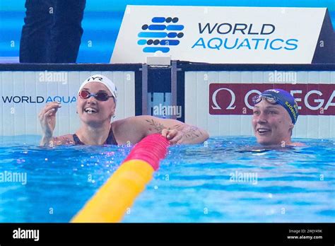 Silver Medalist Melanie Henique Left Celebrates With Gold Medalist