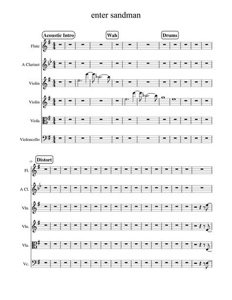 Enter Sandman Ics College Sheet Music For Flute Violin Viola Mixed Quartet