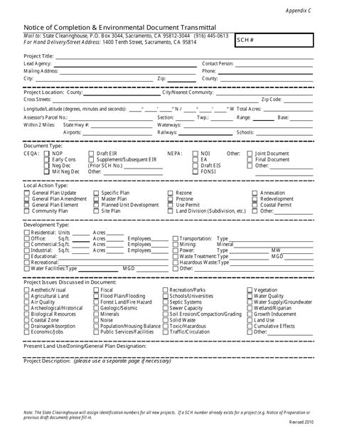 California Notice Of Completion Environmental Document Transmittal