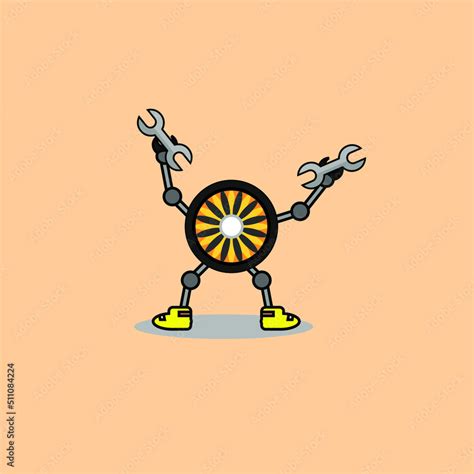 wheel character mascot vector illustration carrying crank, perfect for, icons, logos, mascots ...